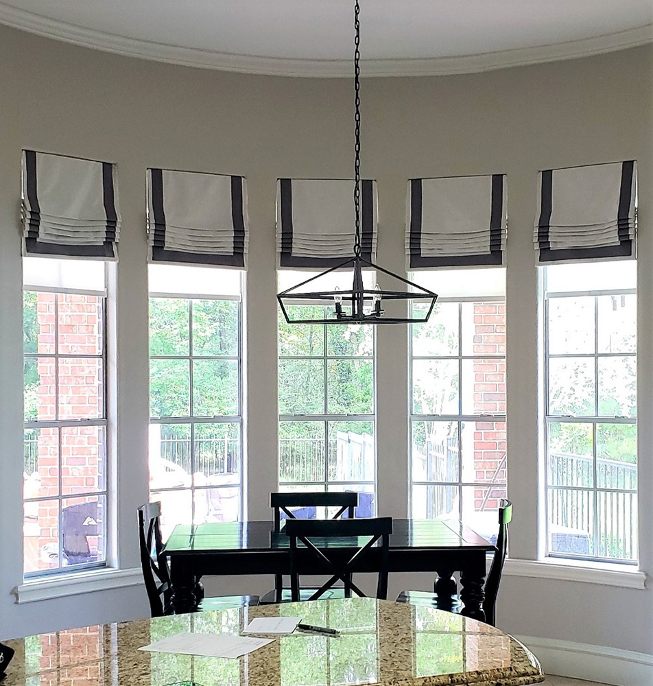 Mock Roman board mounted valances over roller shades_952x1000